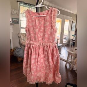 Girls Pink Floral Ruffle-Trim Party Dress